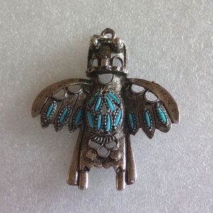 Vintage Navajo Silver plated Kachina Eagle Dancer Pendant Large Signed B.J.